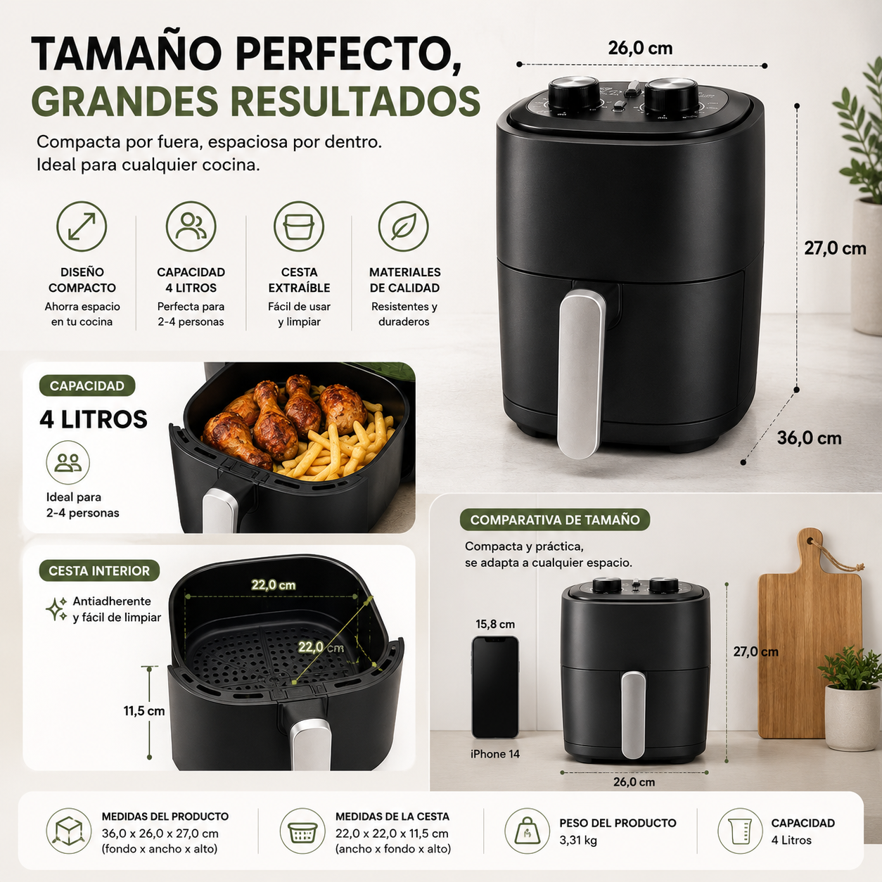 Freidora de Aire 4L – Sin Aceite. Más Sabor. Más Vida.