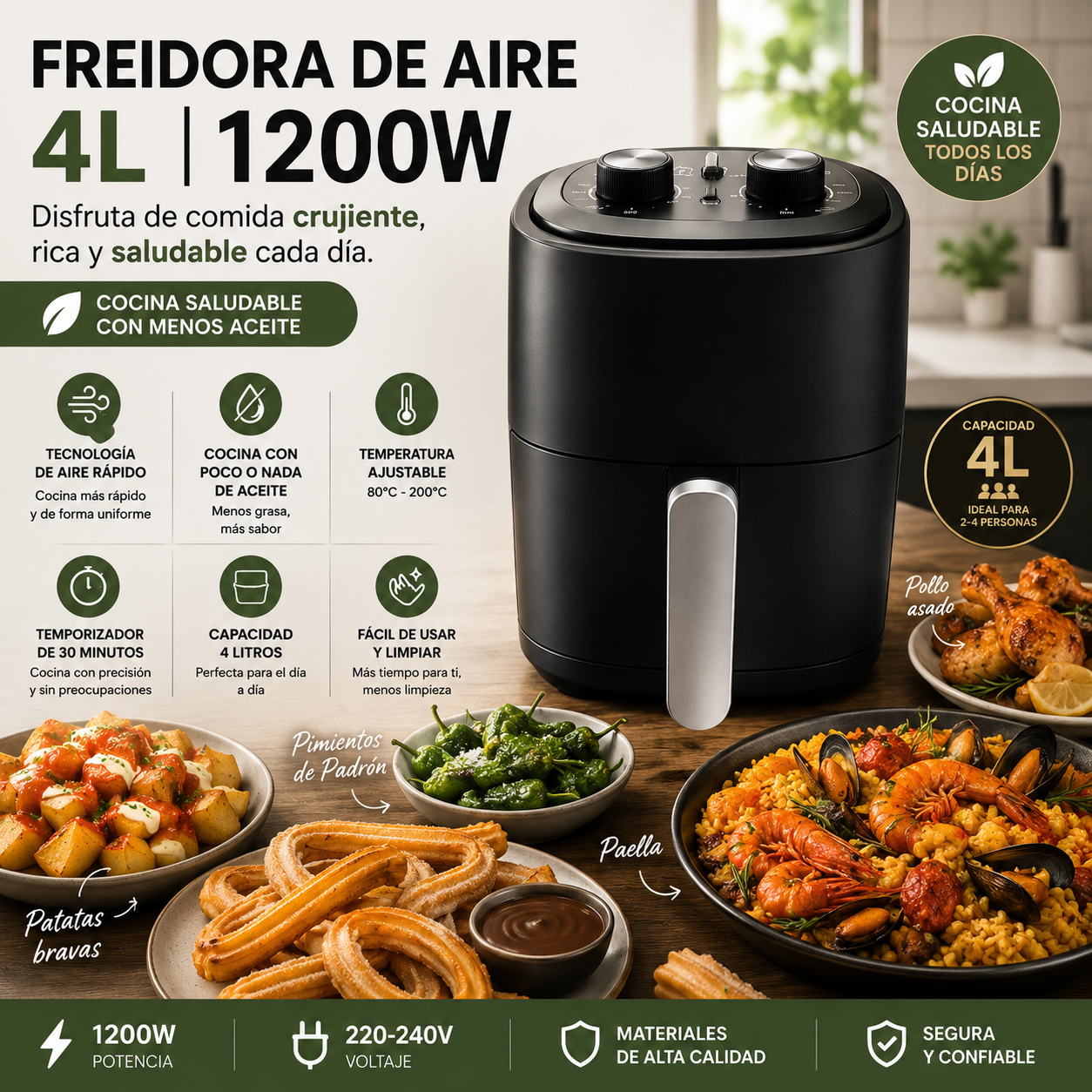 Freidora de Aire 4L – Sin Aceite. Más Sabor. Más Vida.