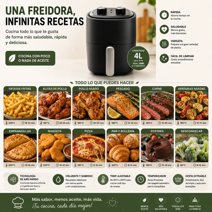 Freidora de Aire 4L – Sin Aceite. Más Sabor. Más Vida.