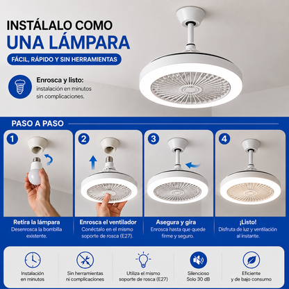 Ventilador Silencioso con Luz - Instalación en Minutos