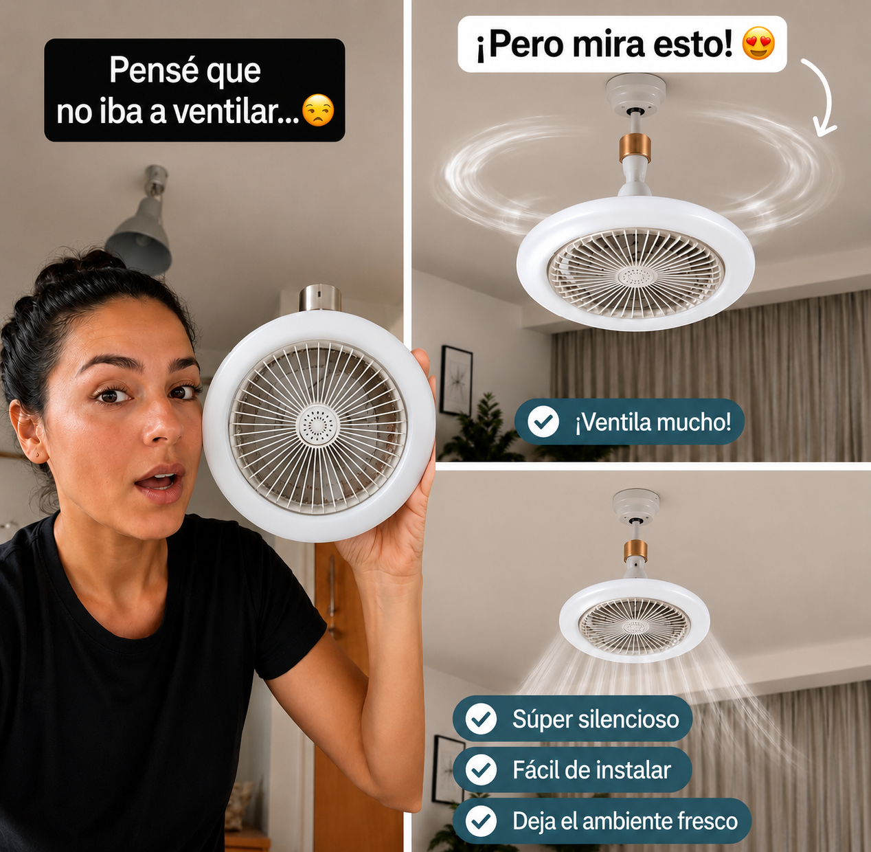 Ventilador Silencioso con Luz - Instalación en Minutos